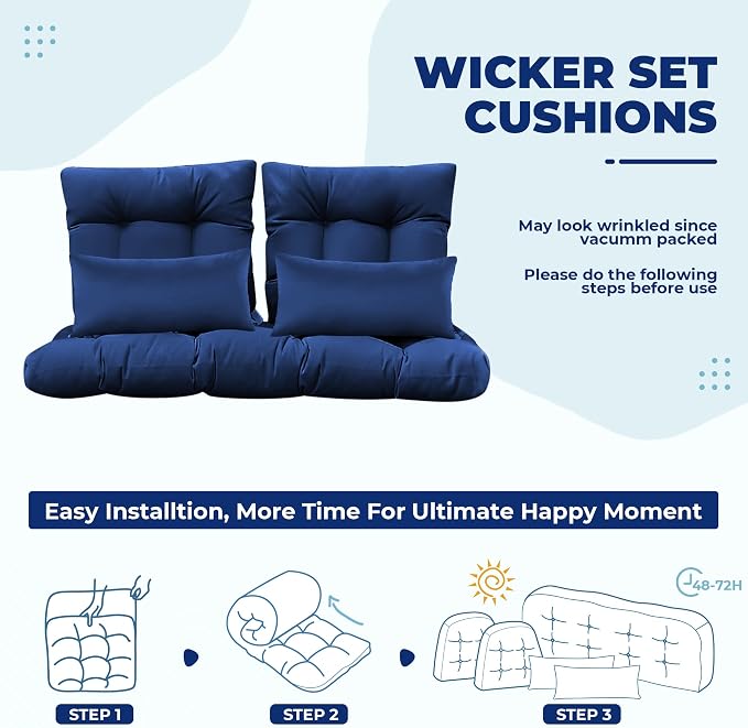 Wicker Chair Cushions of 5 Pieces, Waterproof Outdoor Loveseat Cushion - Image 5