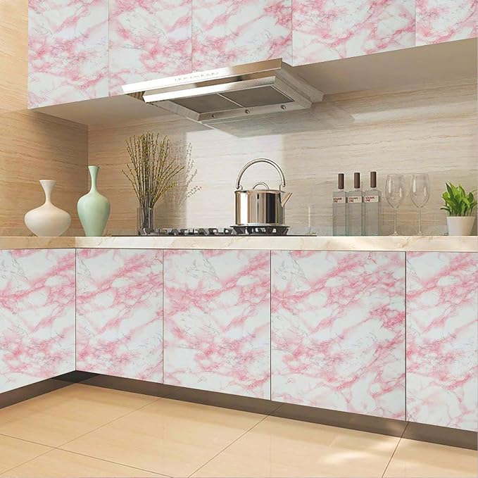 practicalWs 15.7 in × 118 in White Pink Marble Stick Paper Peel and Stick - Image 6