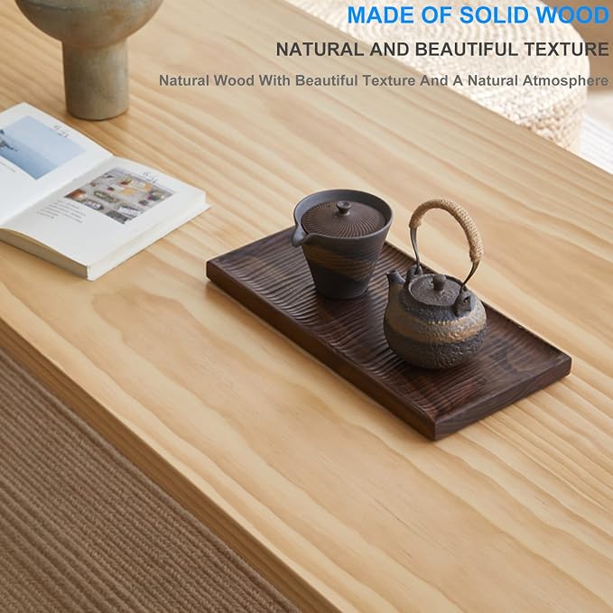 Japanese Style Low Table Multifunctional Rectangle Wooden Farmhouse Cocktail - Image 5