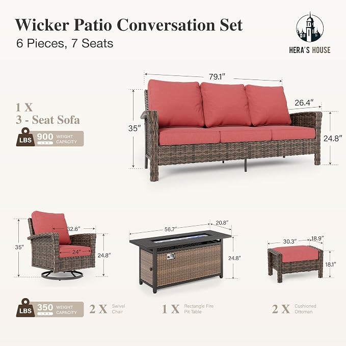 HERA'S HOUSE Red Patio Furniture Set, 6-Piece Outdoor Seating Conversation Sets - Image 6
