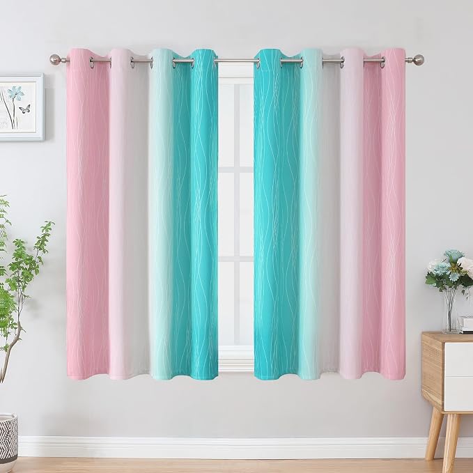 Estelar Textiler Pink and Teal Blackout Curtains 54 Inch Length, Full Light - Image 2