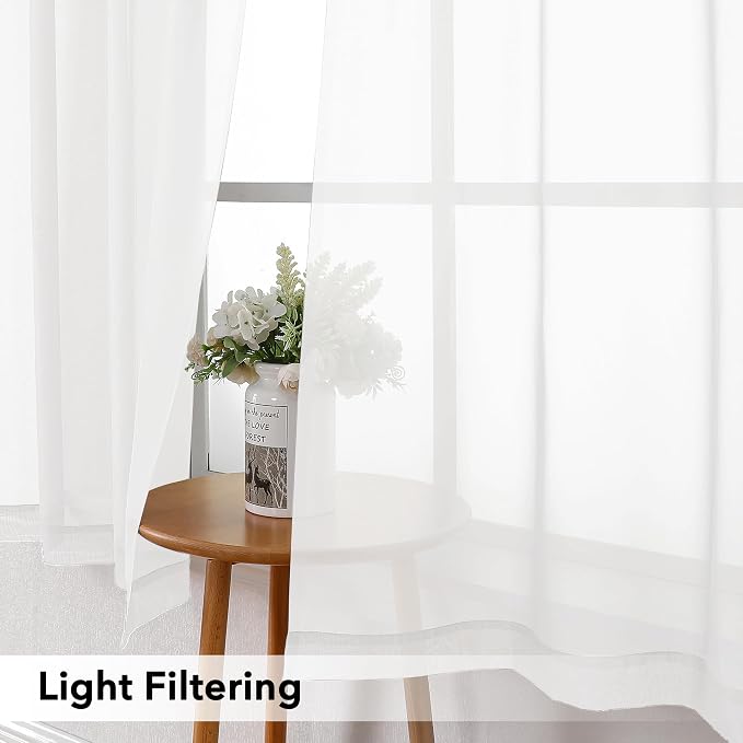 Simplebrand White Short Sheer Curtains 45 Inch Length - Image 3