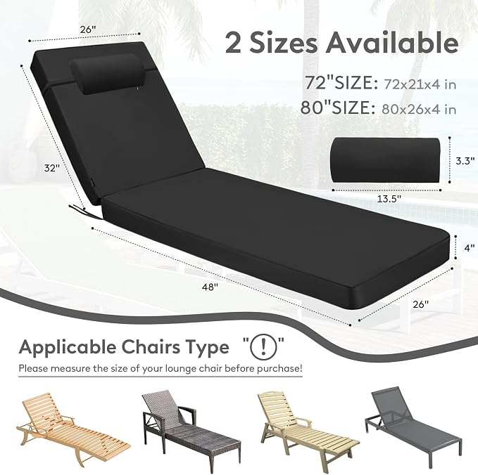 Chaise Lounge Cushion for Outdoor Furniture, Waterproof, Fade-Resistant and - Image 6