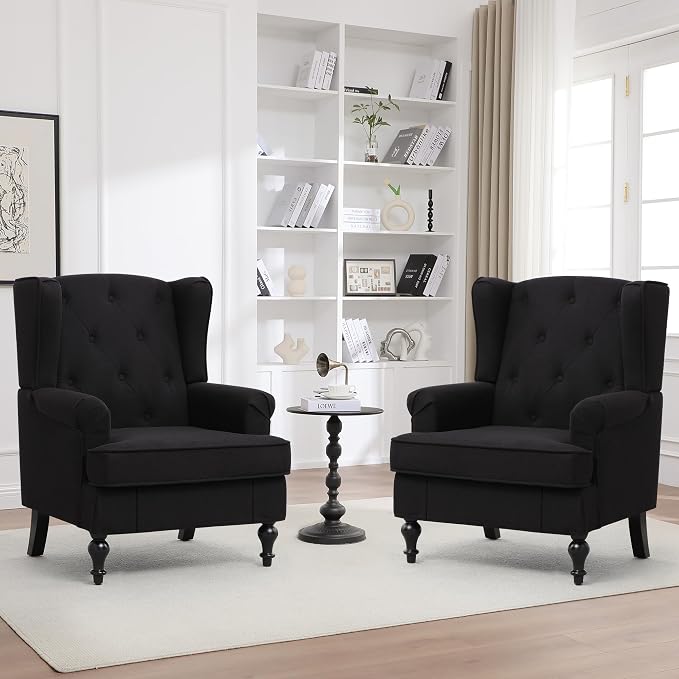 Accent Chair Set of 2, Mid Century Modern Fabric Wingback Chair, Upholstered by choairy