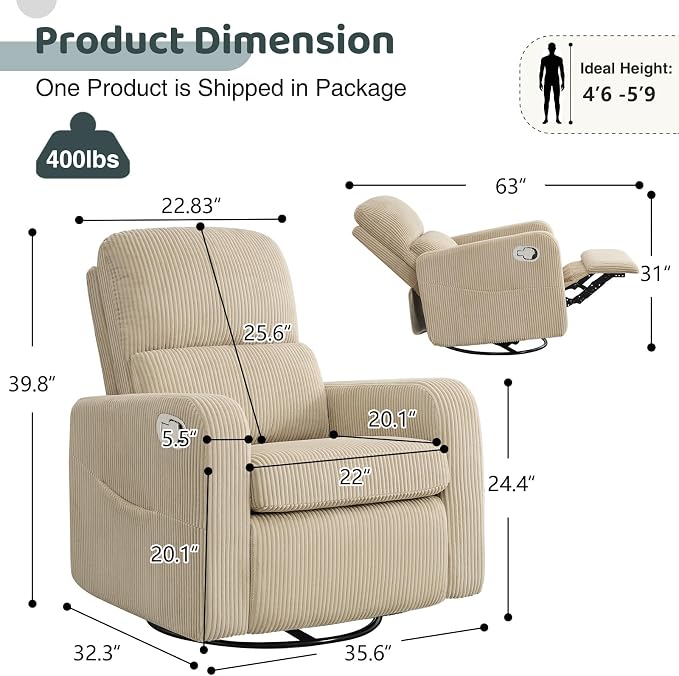Swivel Rocker Recliner, Oversized Manual Nursery Glider Rocking Recliner Chair - Image 2