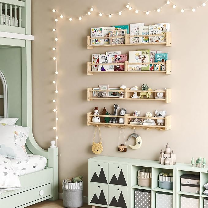 34Inch Nursery Bookshelves, Wall Floating Shelf Kids Coat Rack - Image 4