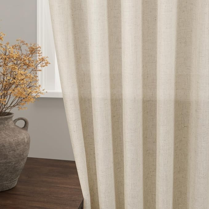 Extra Long Tan Beige Curtains 120 inch Length 2 Panels Set Back Tab Neutral - Image 2