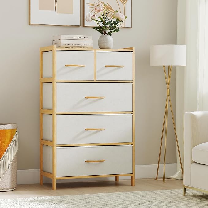Giantex 5-Drawer Dresser for Bedroom, Bamboo Storage Tower - Image 2