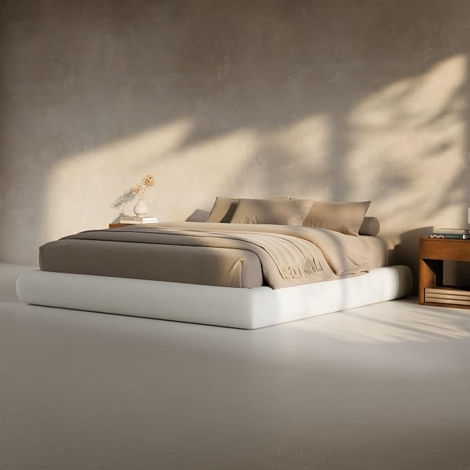 RECCI AirFrame Half-Moon Upholstered Queen Platform Bed Frame, Velvet Curved - Image 7