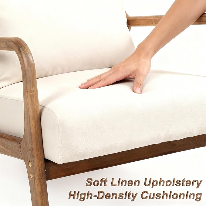 Modern Accent Chair with Wooden Frame & Linen Fabric, Mid Century Modern Chair - Image 8