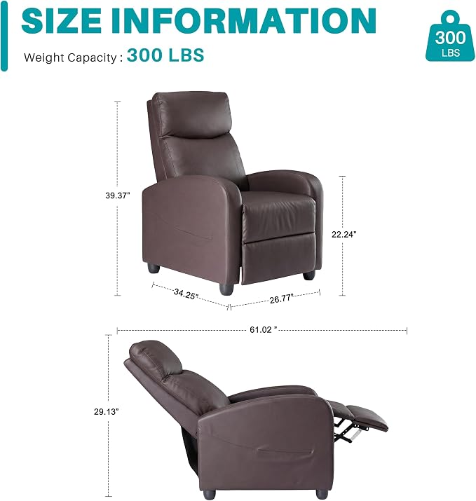 Sweetcrispy Recliner Chair PU Leather Recliner Sofa No Massage, Home Theater - Image 3