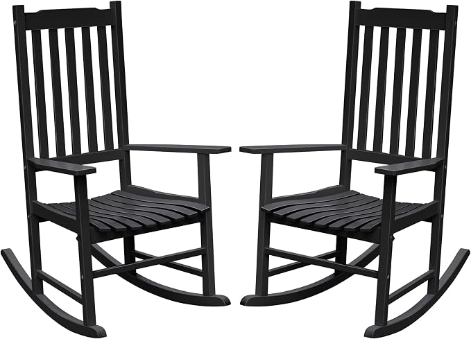Flamaker Acacia Wood Patio Rocking Chair Set of 2, High Back and Widen Armrest by Flamaker