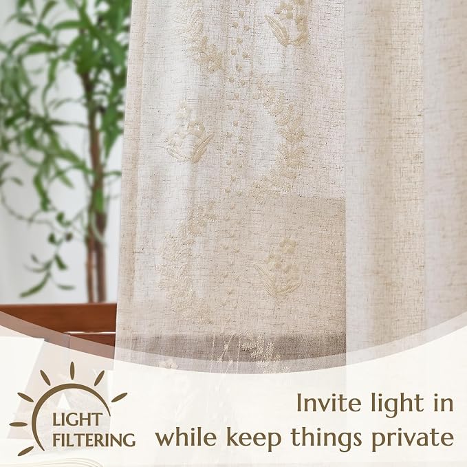 jinchan Belrose Linen Curtains for Bedroom Floral Curtains 84 Inch Length Linen - Image 5