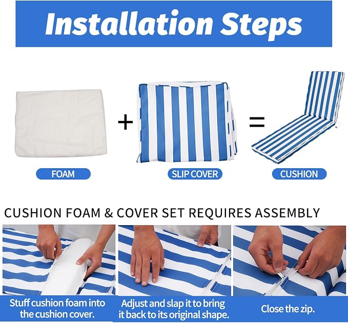 Outdoor Chaise Lounge Cushions for Patio, Waterproof Replacement Seat Cushions - Image 6