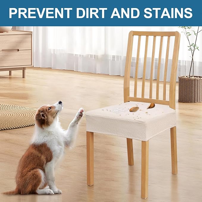 Smiry Waterproof Seat Covers for Dining Room Chairs Set of 8, Stretch Jacquard - Image 6
