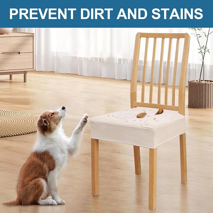 Smiry Waterproof Seat Covers for Dining Room Chairs Set of 4, Stretch Jacquard - Image 6