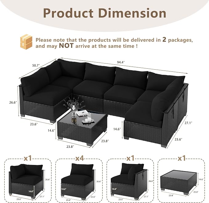 LOUVIXA 7 Piece Outdoor Patio Furniture Set, Outdoor Sectional Sofa, Wicker - Image 2