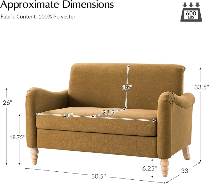 EcoHarbor Living 50.5" Mid-Century Modern Couch, Upholstered Sofa - Image 2