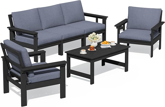 SERWALL HDPE Patio Conversation Set, 6-piece Sectional Outdoor Furniture Set by SERWALL