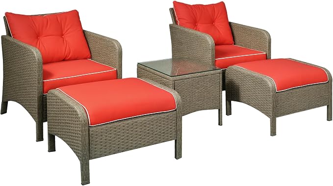 Outsunny 5 Pieces Rattan Wicker Lounge Chair Outdoor Patio Conversation Set by Outsunny