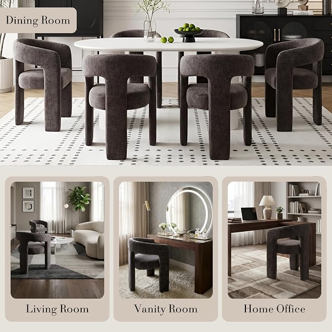 Modern Chenille Barrel Dining Chair Upholstered Fabric Dining Room Chair - Image 5