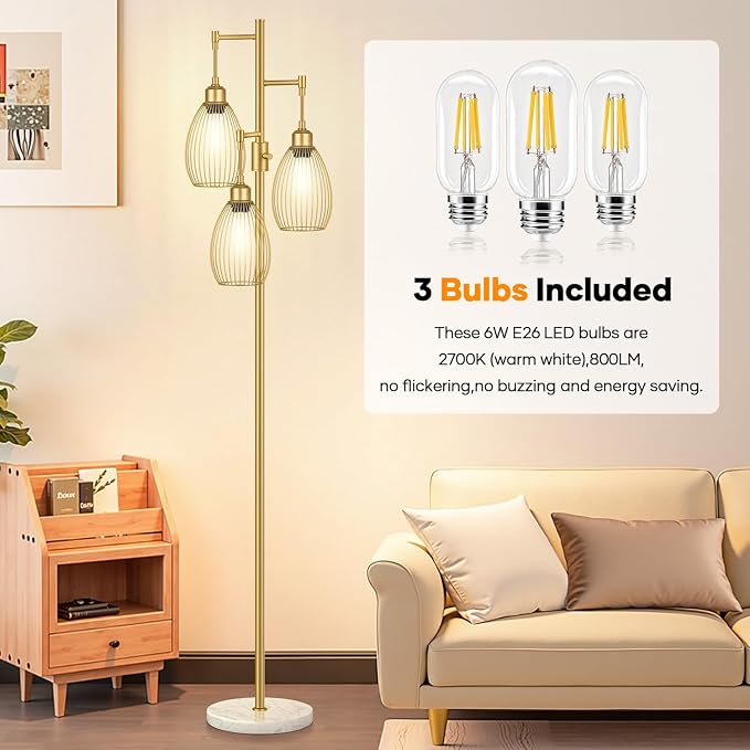 Dimmable Floor Lamp, 3x800LM LED Bulbs Included, Farmhouse Industrial Floor - Image 4