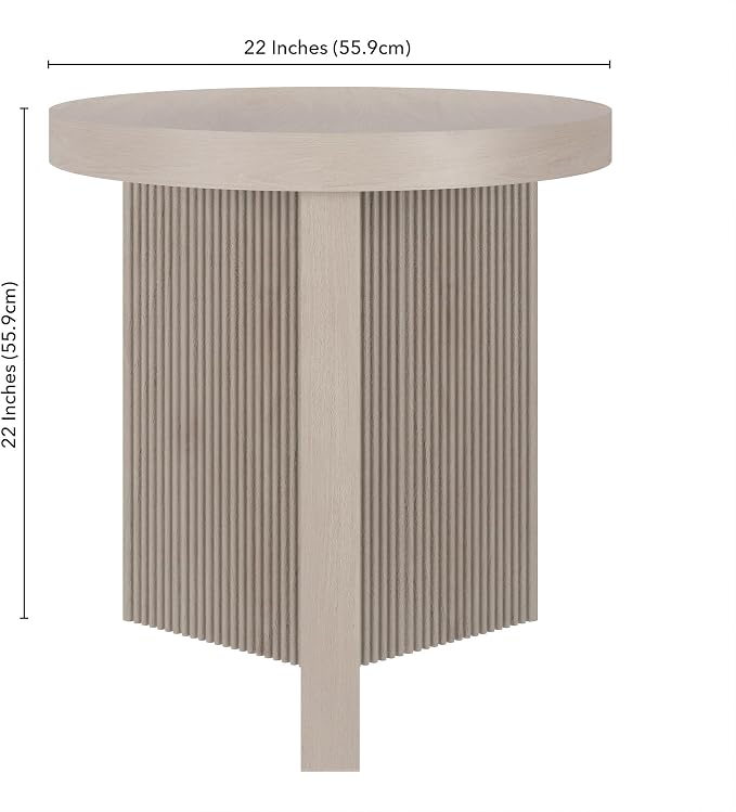 Henn&Hart 22" Fluted Scandinavian Round End Table, Ribbed Side Table, Nightstand - Image 3