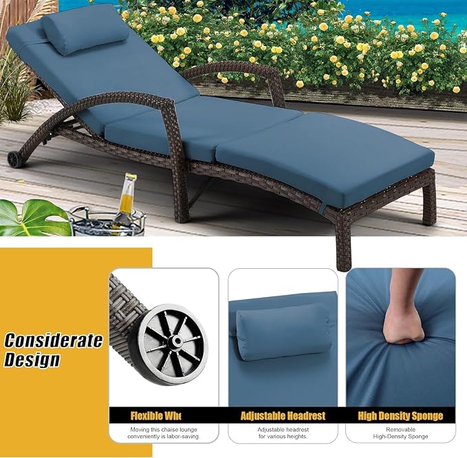 HOMREST Chaise Lounge Chairs Set of 4, PE Rattan Wicker Recliner, Patio Lounge - Image 5