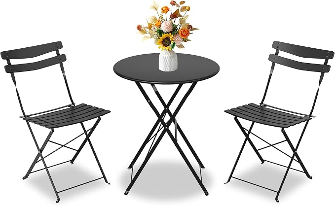 GarveeLife 3 Piece Patio Bistro Set, Folding Patio Bistro Table and Chairs Set by GarveeLife