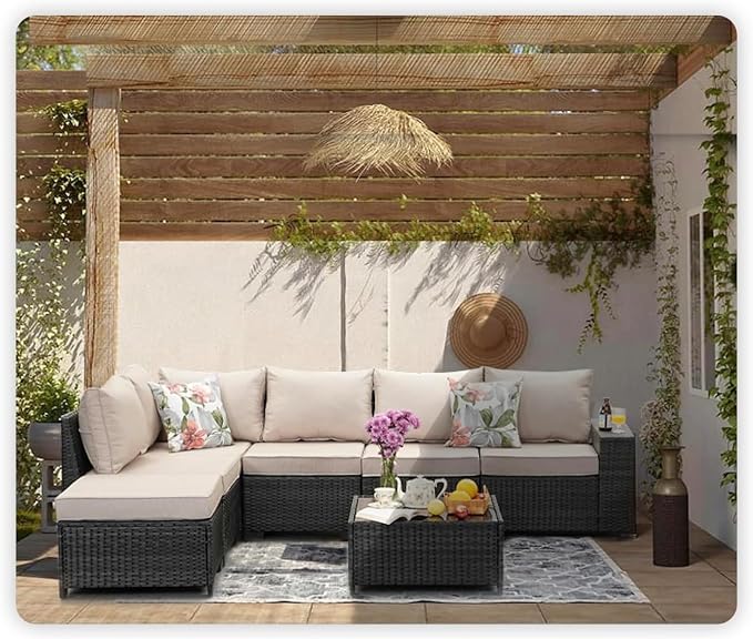 JOYURE 7 Pieces Patio Furniture Set All-Weather Outdoor Wicker Sectional - Image 7