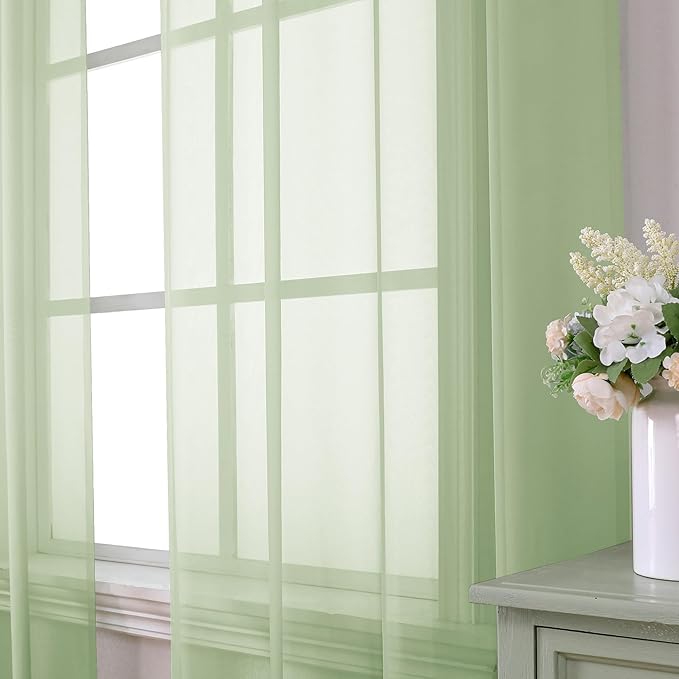 Aiyufeng Light Green Sheer Curtains 54 Inch Length 2 Panels Set - Image 3