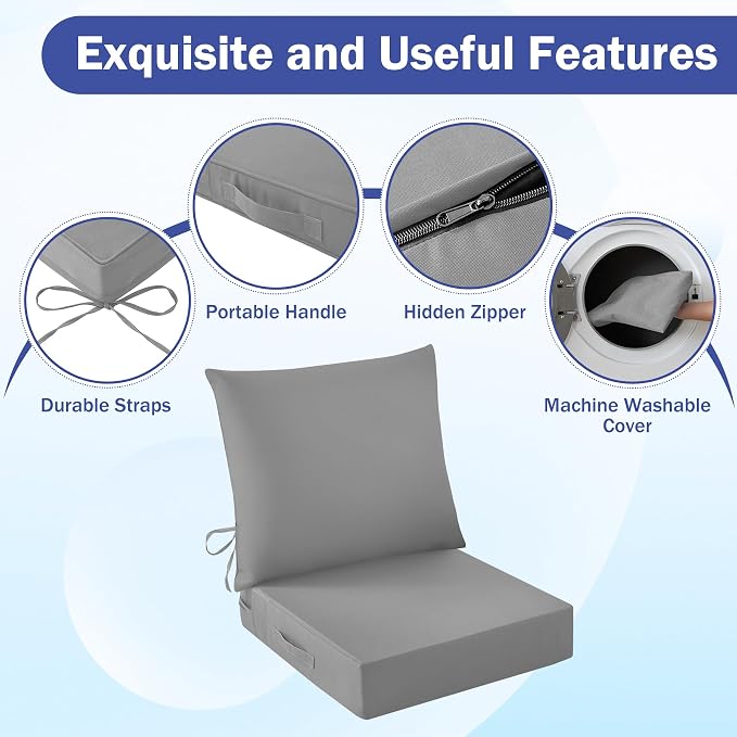 IASEAHK Outdoor Seat Cushion Set, Waterproof & Fade Resistant Patio Chair - Image 5