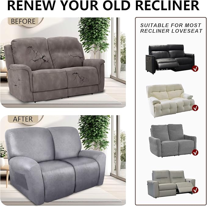 ANARACHON Loveseat Recliner Cover Leather Look Recliner Loveseat Covers - Image 6