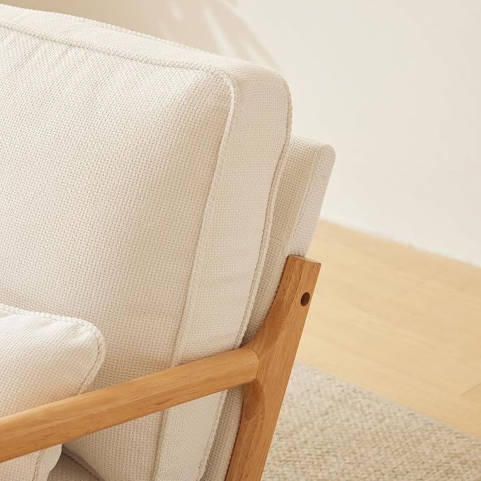 Bonnlo Coarse Linen Beige Mid Century Modern Accent Chair, Soild Wood Padding - Image 6