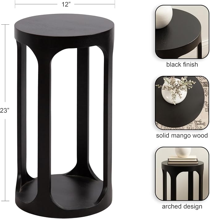Kate and Laurel Dahl Modern Slatted Wooden Round Drink Table; 12 x 23; Black; - Image 3