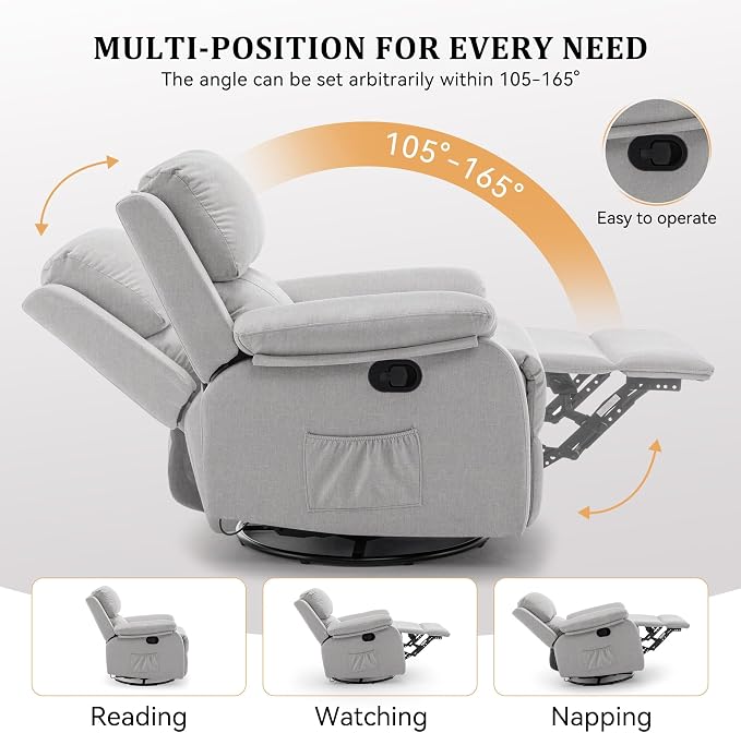 Korser Recliner Chair, 360 Swivel Rocker Chair - Image 4