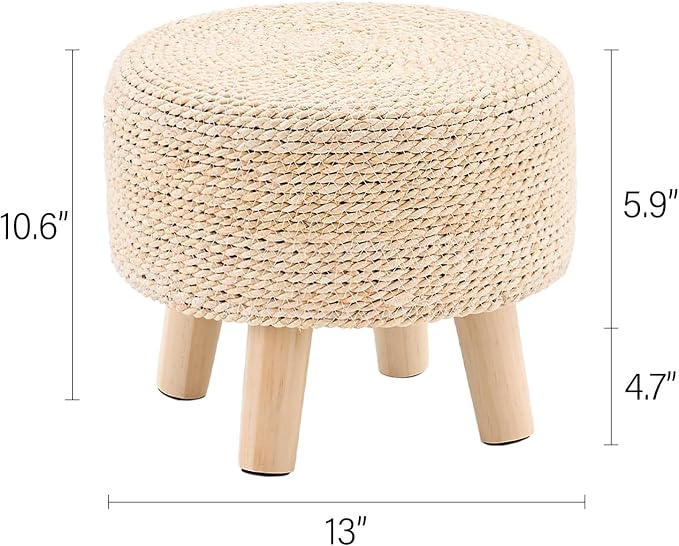 Cpintltr Ottoman Natural Seagrass Footrest Poufs Hand Weave Round Foot Stool - Image 3