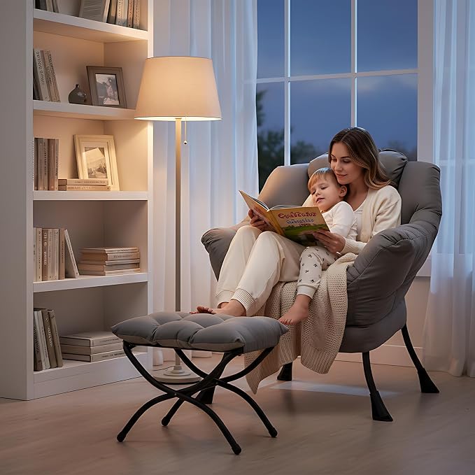 Welnow Lazy Chair with Ottoman, Modern Accent Chair with Armrests and a Side - Image 9