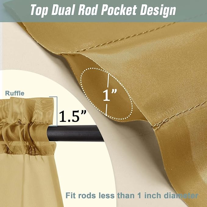 Gold Sheer Curtains 84 Inches Long 2 Panels, Elegant Airy Transparent Light - Image 3