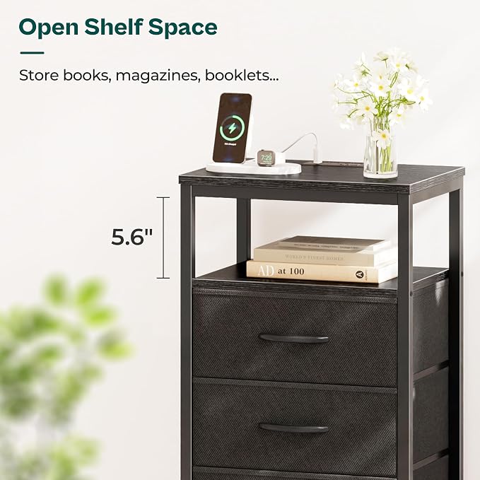 Huuger Night Stand with Charging Station, 4 Drawer Dresser - Image 9