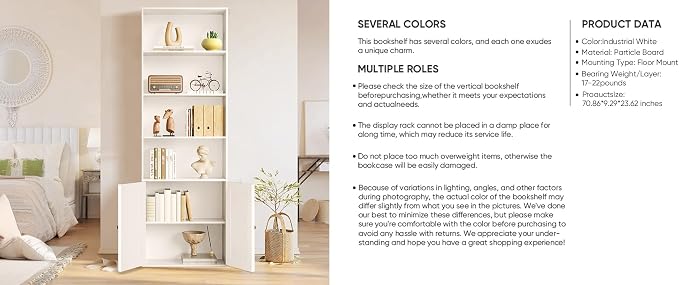 Bookshelf, 6-Tier Floor Bookcase - Image 8
