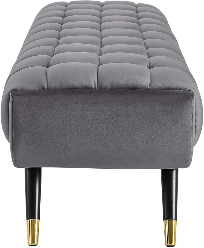 Modway Adept Mid-Century Modern Velvet Upholstered Tufted Accent Bench in Gray - Image 5