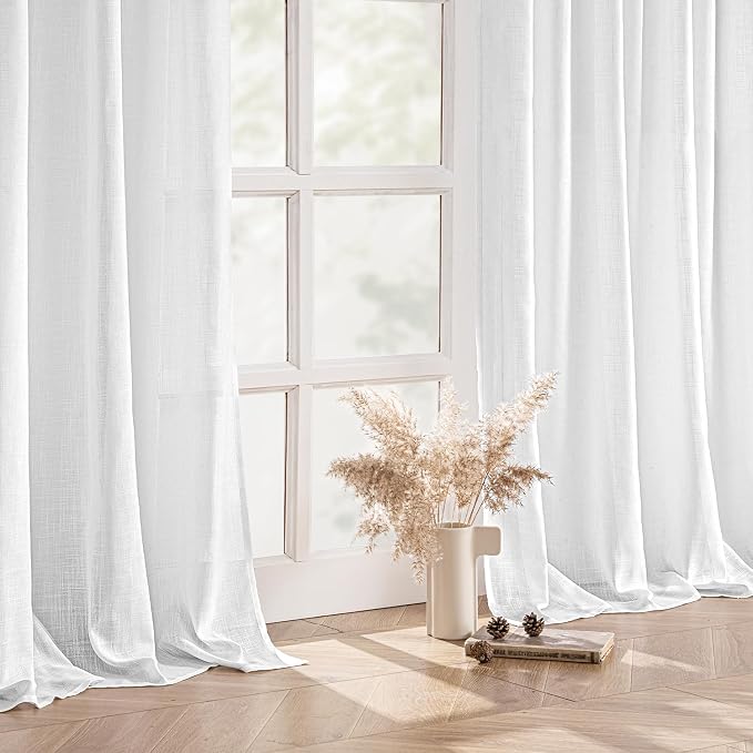 MIULEE White Linen Curtains 96 Inches Long 2 Panels - Image 5