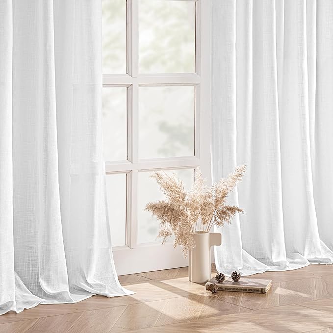 MIULEE White Linen Curtains 64 Inch Length 2 Panels - Image 5
