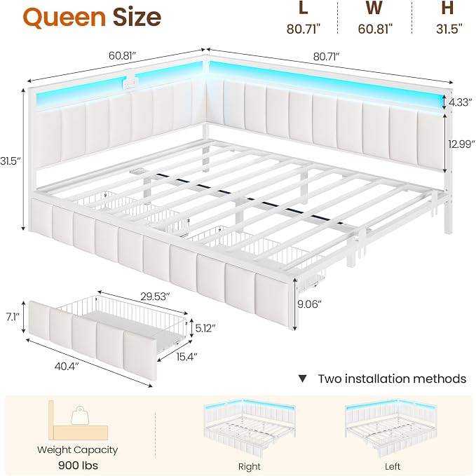 DICTAC Corner Queen Bed Frame - Image 2