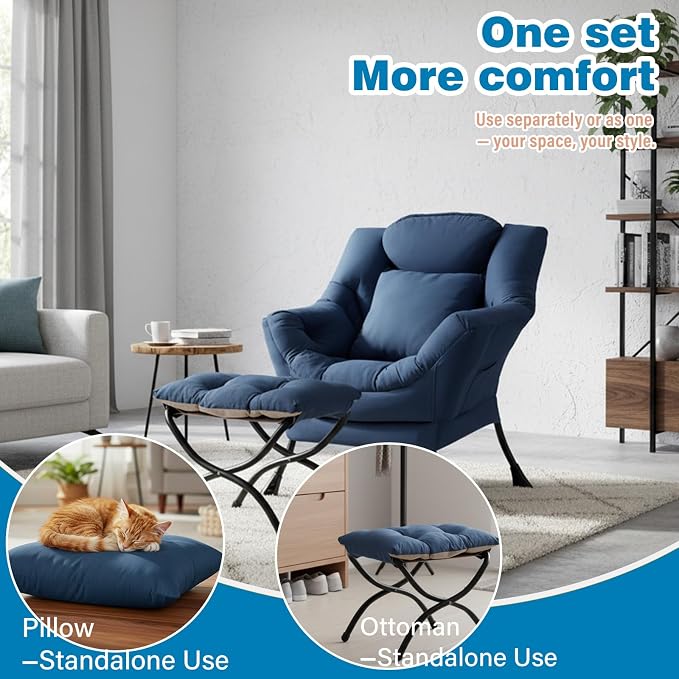 Lazy Chair with Ottoman, Reading Chair with a Pillow, Leisure Sofa Armchair - Image 5