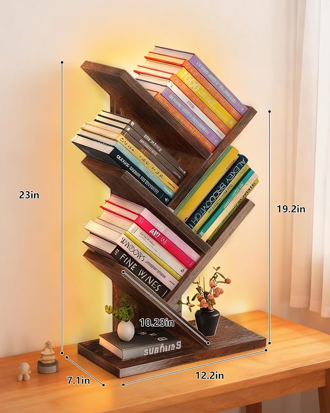 Godferyxin Bookshelf with Liting, Small Bookcase LED and Desktop Book Shelf - Image 2