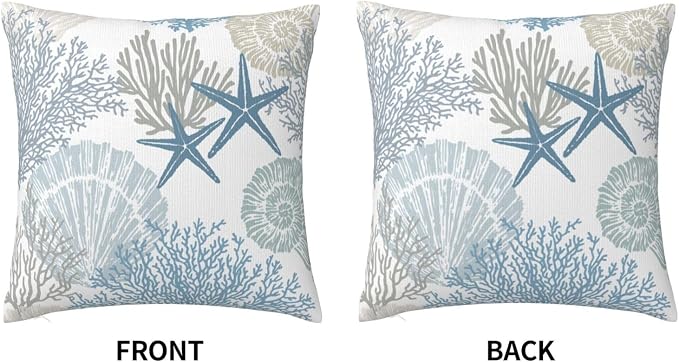 Nautical Coastal Beach Pillow Covers 18x18 Set of 2, Ocean Themed Seashell - Image 2