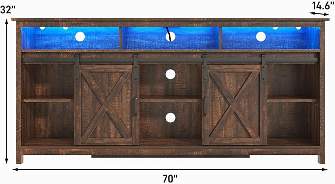 LED Farmhouse TV Stand for 80/75 inch TVs, Rustic Entertainment Center Cabinet - Image 8