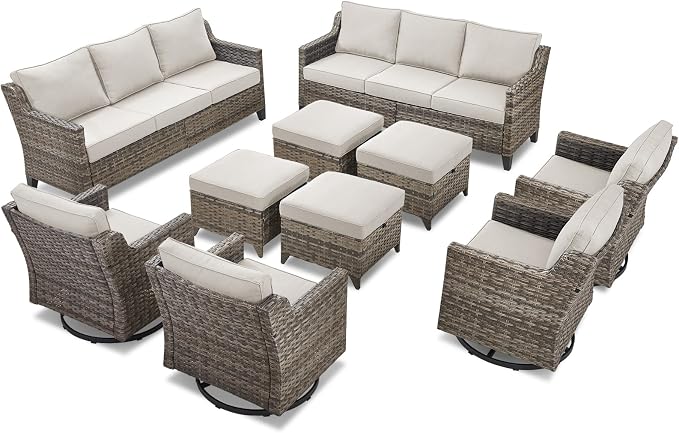 10 Piece Patio Furniture Set-High Back Outdoor Furniture Set Sectional Sofa - Image 9